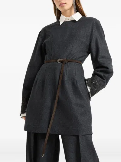 Brunello Cucinelli Suede Carved Leather Belt In Brown