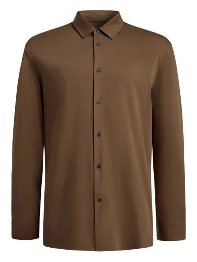 12 Storeez Button Pima Cotton Shirt In Brown