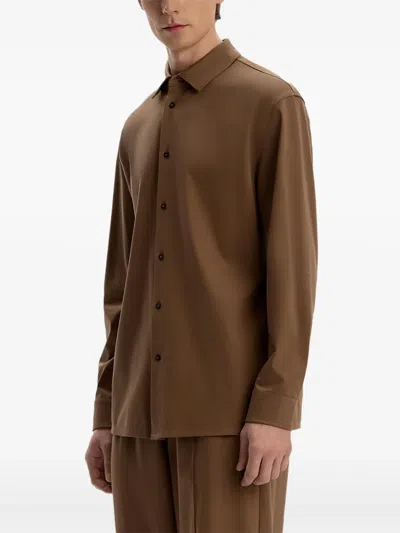 12 Storeez Button Pima Cotton Shirt In Brown