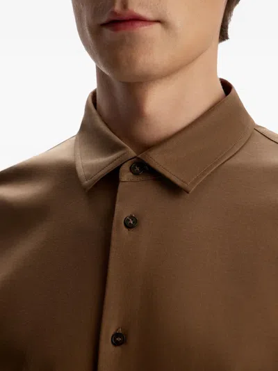 12 Storeez Button Pima Cotton Shirt In Brown