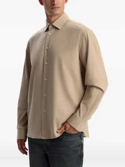 12 Storeez Cotton Flannel Shirt In Brown