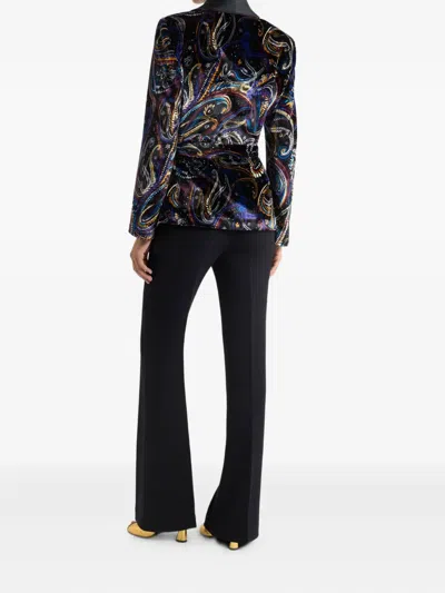 Etro Paisley Foliage Motif Belted Velvet Blazer In Black