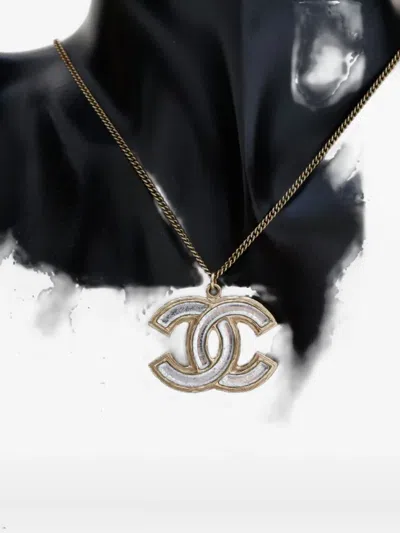 Pre-owned Chanel 2012 Cc Mark Necklace In Silver