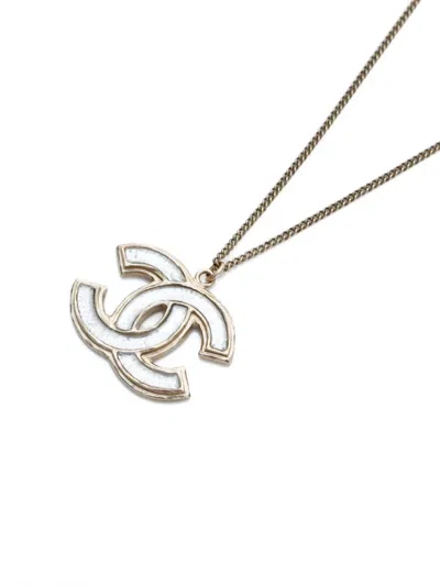 Pre-owned Chanel 2012 Cc Mark Necklace In Silver