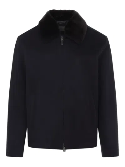 Canali Navy Blue Coach Cashmere Jacket In Blue