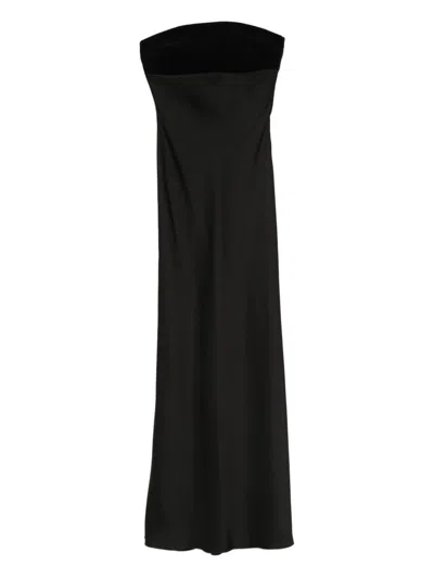 Max Mara Baia Velvet-trimmed Satin Bustier Gown In Black
