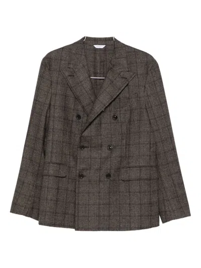 Boglioli Double-breasted Wool Blend Check Blazer In Black