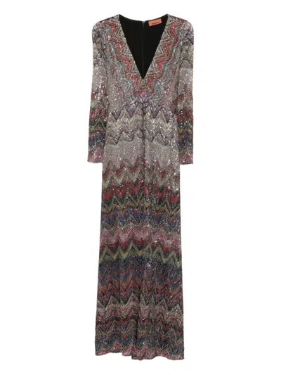 Missoni Langes Kleid Mit V-ausschnitt Und Zickzackmuster In Multi