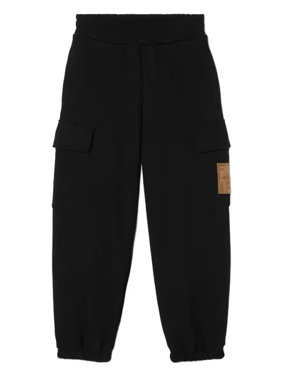 Fendi Kids Black Jogger Pants With Ff Logo In Black