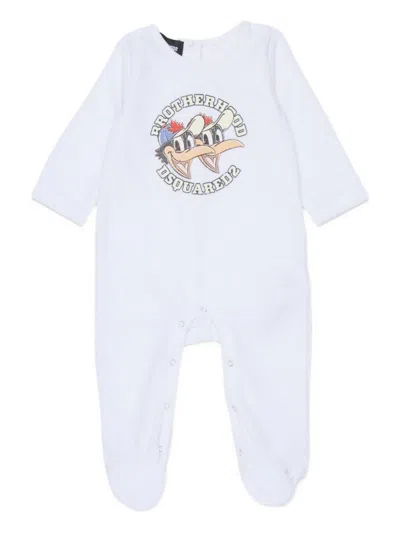 Dsquared2 One-piece Chenille Jumpsuit With Brotherhood Print In White