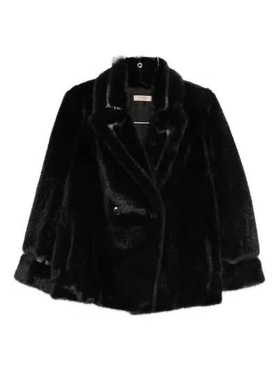 Twinset Black Coat With Classic Lapels In Faux Fur Woman In Multi