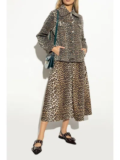 Ganni Buckle Flats In Animal Print