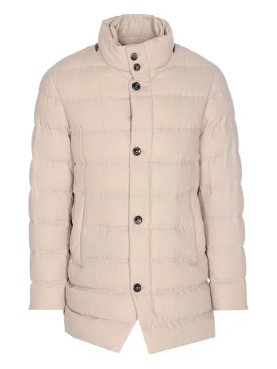 Herno Padded Jacket With Horizontal Quilting In Neutral