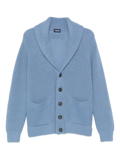 Drumohr Cardigan With Shawl Neck And Patch Pockets In Blue