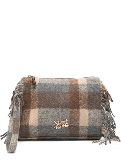 Secret Pon-pon Secret Pon Pon Fringed Checkered Clutch In Multi