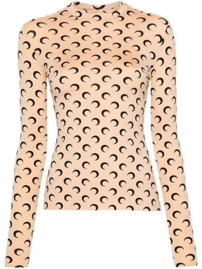 Marine Serre Tan Recycled Moon Jersey Second Skin Crewneck T-shirt In Multi