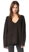 Free People Irresistible V-neck Frayed Sweater In Black