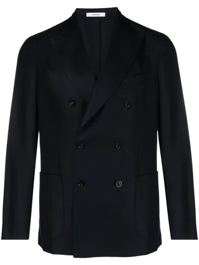 Boglioli Virgin Wool And Cotton Double-breasted K-jacket In Dark Blue