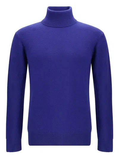 Saint Laurent Blue Cashmere Wool Blend Turtleneck Sweater In Blue