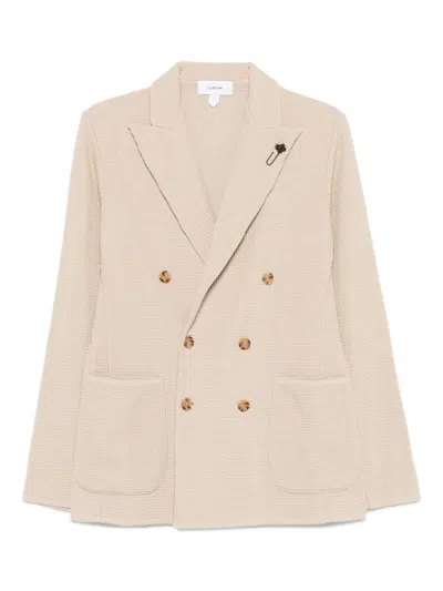 Lardini Double-breasted Knit Jacket With Textured Waffle Pattern In Multi