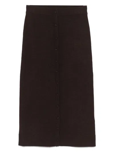 Victoria Beckham Brown Midi Skirt In Wool Blend In Brown