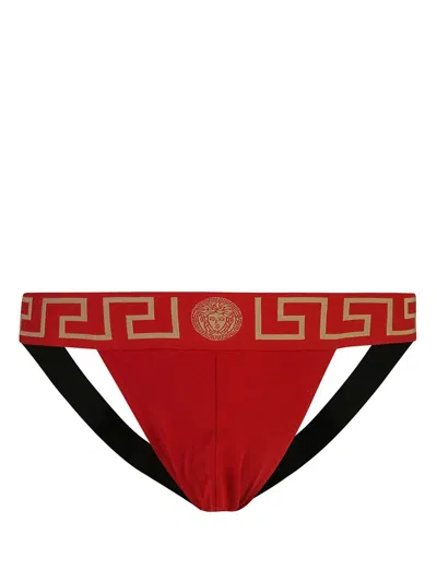 Versace Suspensorium With Greca Border In Red