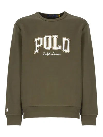 Polo Ralph Lauren Olive Green Logo-embroidered Sweatshirt In Green