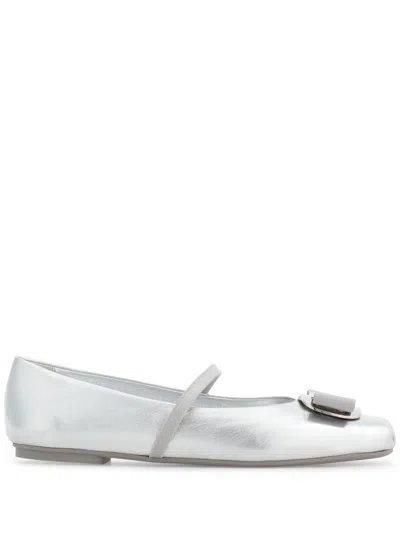 Ferragamo Zina Silver Ballerinas In Silver