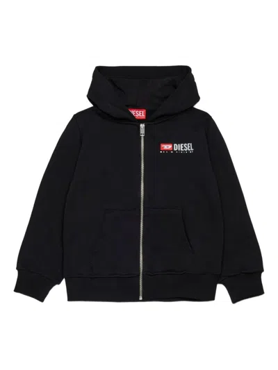 Diesel Kids Sdropshoodz Zip-up Hoodie In Black
