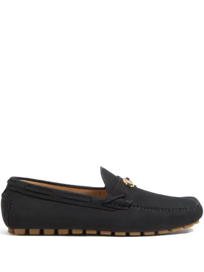 Valentino Fastaway Driver Loafers With Rubber Sole And Textured Finish In Black