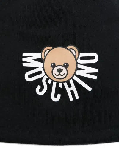 Moschino Kids Teddy Bear Logo Beanie In Black