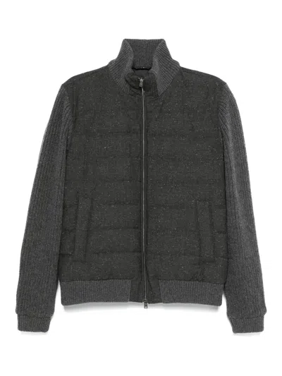Herno Padded Bomber Jacket With Knitted Sleeves In Gray