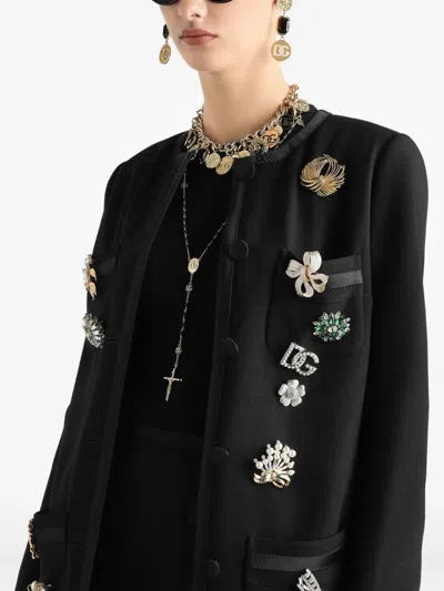 Dolce & Gabbana Embellished Button-front Jacket In Black