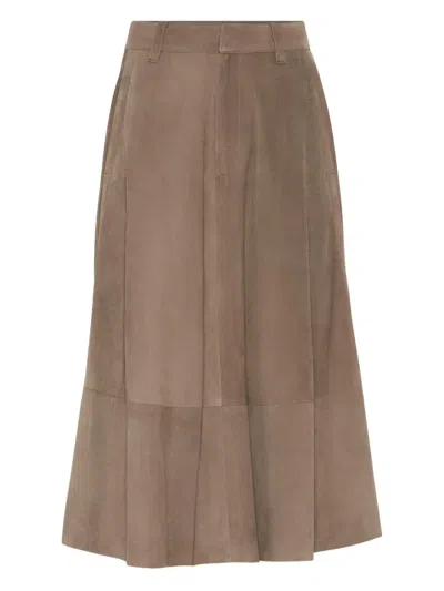 Brunello Cucinelli Suede Circle Skirt In Brown