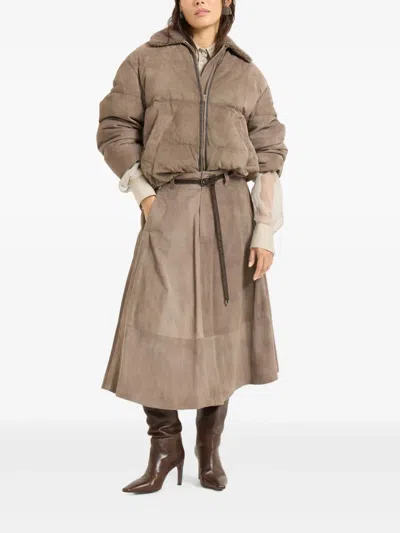 Brunello Cucinelli Suede Circle Skirt In Brown