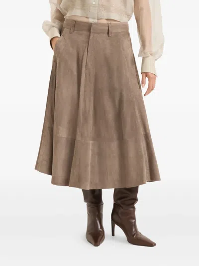 Brunello Cucinelli Suede Circle Skirt In Brown