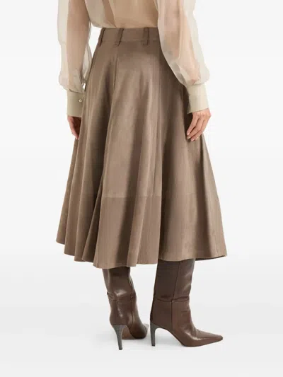 Brunello Cucinelli Suede Circle Skirt In Brown