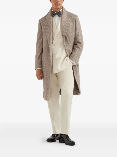 Brunello Cucinelli Peak-lapel Double-breasted Suit In Neutral