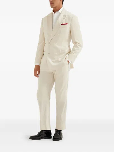 Brunello Cucinelli Peak-lapel Double-breasted Suit In Neutral