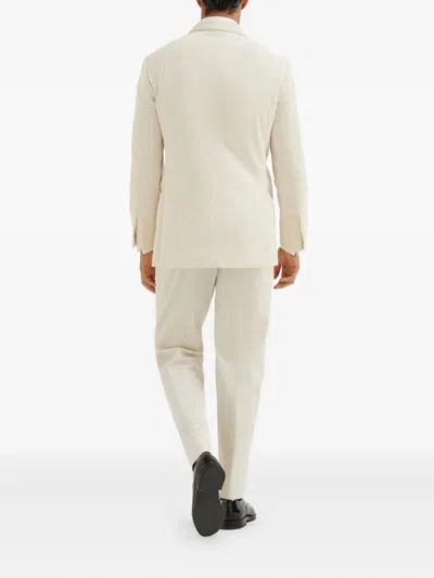 Brunello Cucinelli Peak-lapel Double-breasted Suit In Neutral