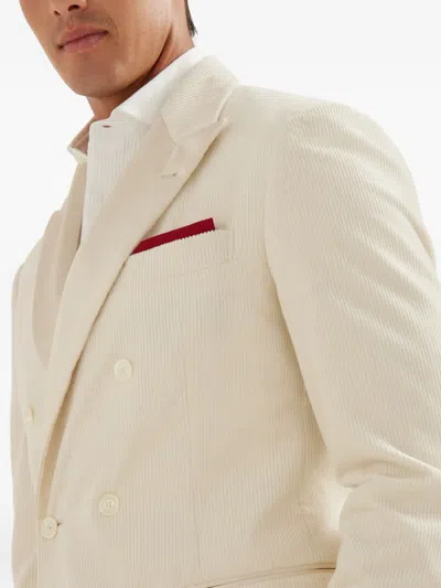 Brunello Cucinelli Peak-lapel Double-breasted Suit In Neutral