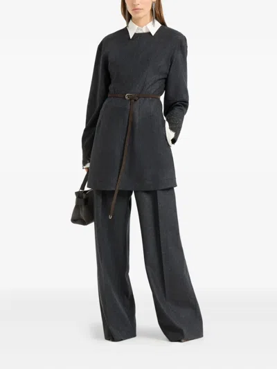 Brunello Cucinelli Virgin Wool Prince Of Wales Relaxed Tailored Trousers In Gray