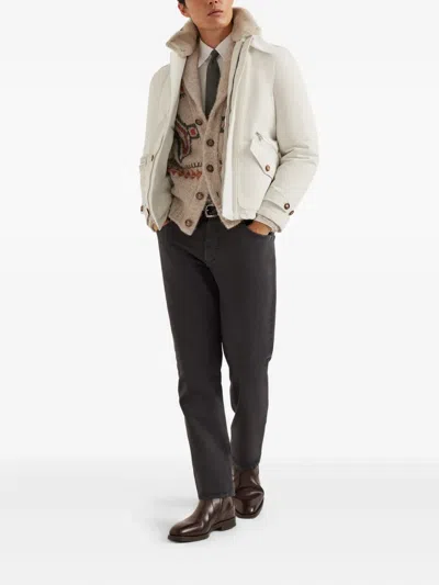 Brunello Cucinelli Shearling-lined Jacket In Neutral