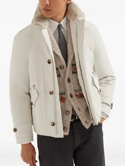 Brunello Cucinelli Shearling-lined Jacket In Neutral