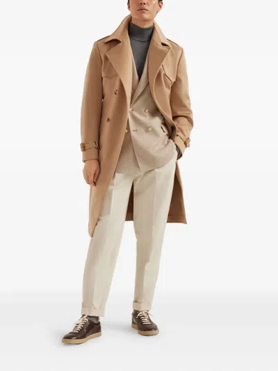 Brunello Cucinelli Double-breasted Cashmere Coat In Brown