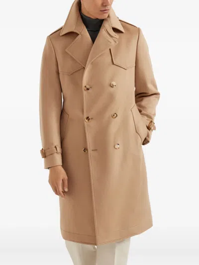 Brunello Cucinelli Double-breasted Cashmere Coat In Brown
