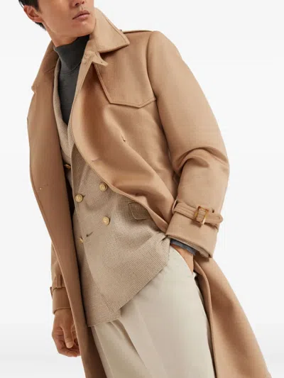 Brunello Cucinelli Double-breasted Cashmere Coat In Brown
