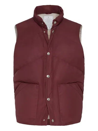 Brunello Cucinelli Padded Buttoned Gilet In Red