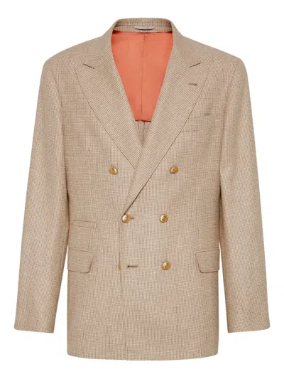 Brunello Cucinelli Double-breasted Houndstooth Blazer In Neutral