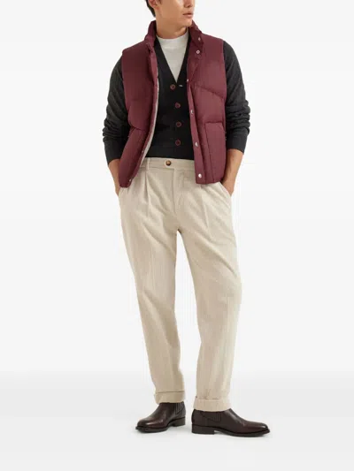 Brunello Cucinelli Padded Buttoned Gilet In Red